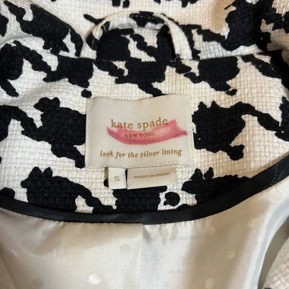 Kate Spade Houndstooth A-Line Button Up Coat Size S Holidays Preppy Classic - Picture 4 of 16